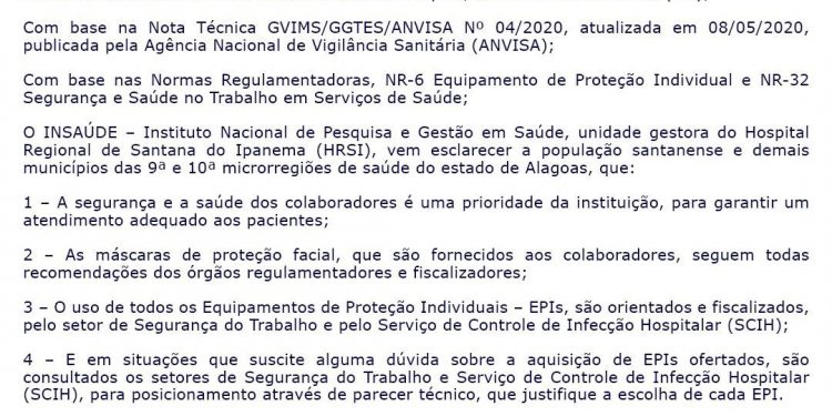 NOTA DE ESCLARECIMENTO HRSI
