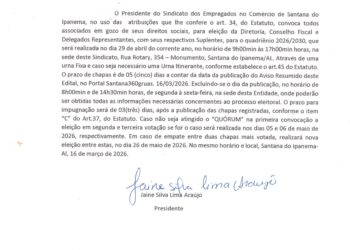 EDITAL DE CONVOCAÇÃO PARA ELEIÇÃO DO SINDICATO DOS EMPREGADOS NO COMÉRCIO DE SANTANA DO IPANEMA